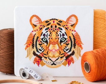 Tiger Cross Stitch Kit | Mandala Cross Stitch | Animal Cross Stitch | Geometric Cross Stitch | Beginners Cross Stitch | Fun Embroidery Kit