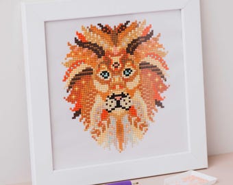 Mandala Lion Diamond Painting Kit | Round Drill Diamond Art | 5D Diamonds | Safari Animal Themed Craft Kit for Beginners