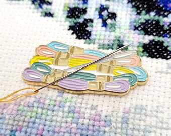 Needle & Thread Needle Minder | Magnetic Enamel Needle Keeper | Needlepoint Notion | Cross Stitch Gift | Sewing Embroidery Accessory