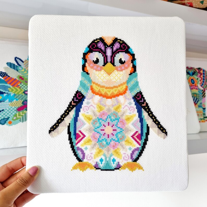 Mandala Penguin Cross Stitch Pattern Geometric Sewing Project Animal Embroidery for Beginner & Intermediate DIY Winter Needlecraft PDF image 2