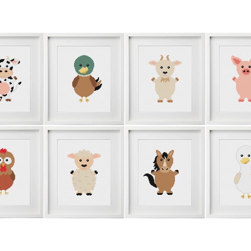 Modèle de point de croix animaux de la ferme | Point de croix bébé | Point de croix pour chambre d'enfant | Point de croix pour débutants | Motif de broderie | PDF de broderie