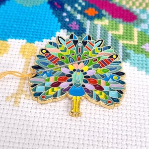 Mandala Peacock Needle Minder | Magnetic Enamel Needle Keeper | Needlepoint Notion | Cross Stitch Gift | Sewing Embroidery Accessory
