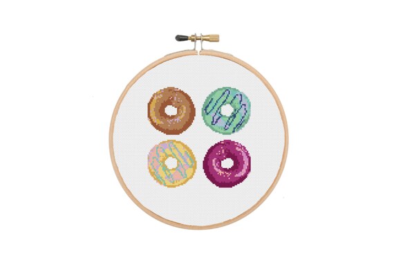Doughnut Counted Cross Stitch Kit Great Gift Idea Donut Modern Embroidery Easy Relaxing Activity Craft Pattern for Children /& Beginners