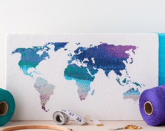 World Map Cross Stitch Pattern | Landscape Cross Stitch | Modern Cross Stitch | Beginners Cross Stitch | Traveller Cross Stitch