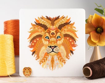 Lion Cross Stitch Kit | Mandala Cross Stitch | Animal Cross Stitch | Geometric Cross Stitch | Beginners Cross Stitch | Fun Embroidery Kit