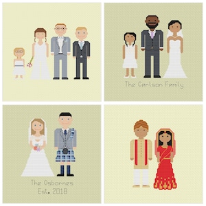 Melocharacters Wedding Edition Custom Cross Stitch Pattern | Personalised Family Cross Stitch | Wedding Cross Stitch | Cotton Anniversary