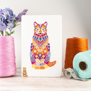 Cat Cross Stitch Kit | Mandala Cross Stitch | Animal Cross Stitch | Geometric Cross Stitch | Beginners Cross Stitch | Fun Embroidery Kit