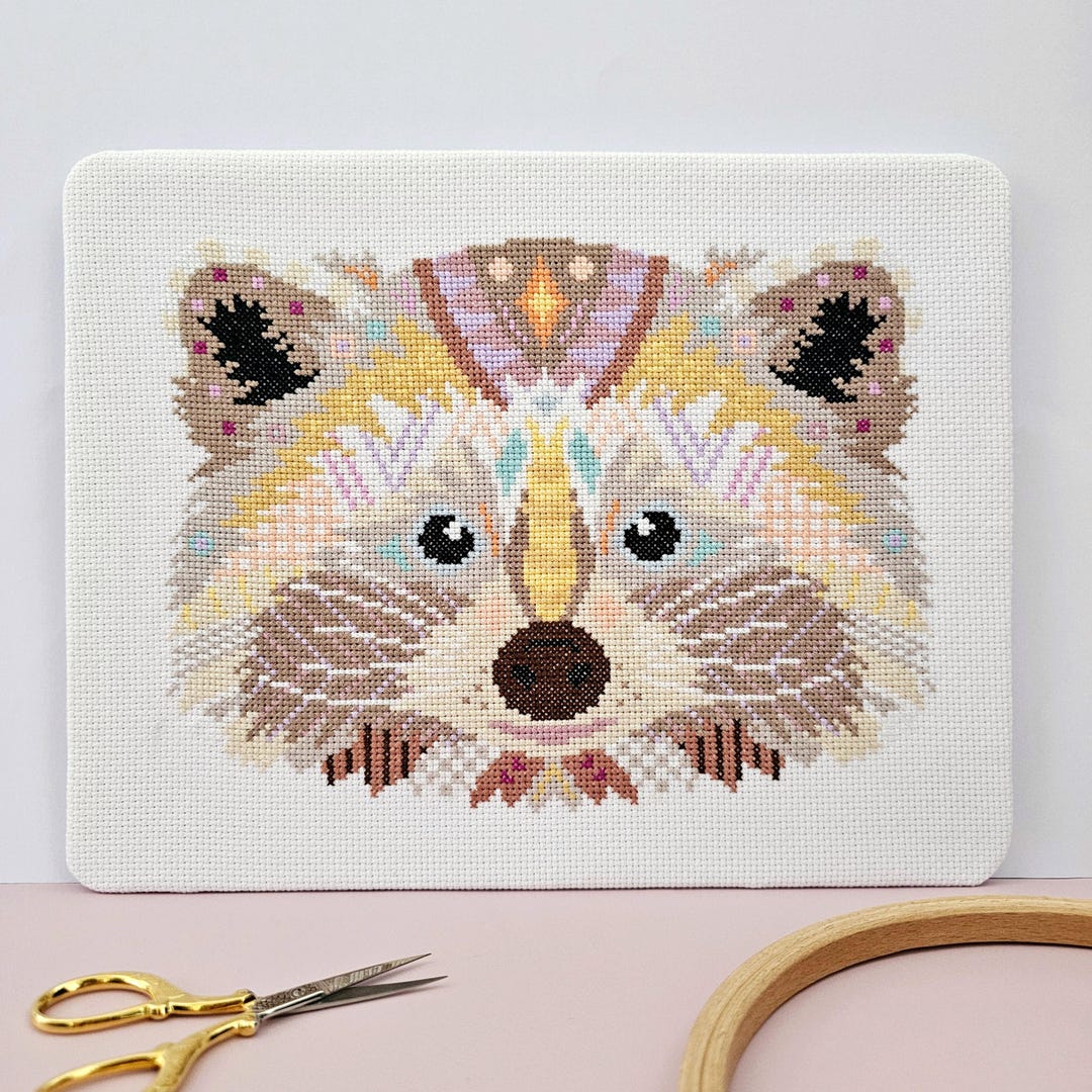 Mandala Raccoon Mandala Raccoon Cross Stitch Kit | Geometric Sewing Project | Animal ...