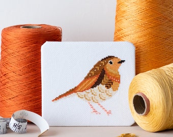 Mandala Robin Cross Stitch Kit | Woodland Craft Kit | Geometric Xstitch | Easy Needlework Kit | Beginners Cross Stitch | Easy Embroidery