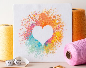 Kit de punto de cruz de corazón / Punto de cruz de amor / Punto de cruz moderno / Punto de cruz para bodas / Punto de cruz para habitación infantil / Bordado para principiantes