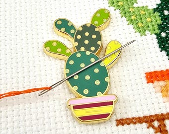 Bunny Ears Cactus Magnetic Needle Minder | Animal Needle Keeper | Needlepoint Notion | Cross Stitch Gift | Plant Sewing Embroidery Accessory