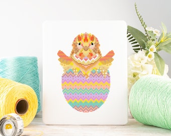 Mandala Easter Chick Cross Stitch Kit | Geometric Sewing Project | Animal Embroidery for Beginners & Intermediate | Bird Needlecraft DIY Kit