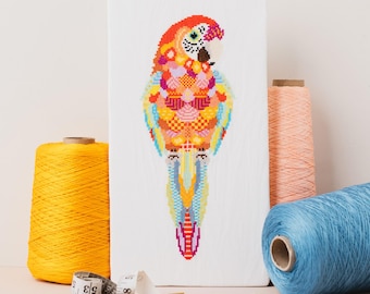 Mandala Parrot Cross Stitch Kit | Tropical Bird Embroidery | Colourful Geometric Sewing Craft Kit