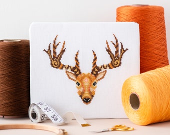 Mandala Reindeer Cross Stitch Kit | Woodland Animal Craft Kit | Geometric Needlework Kit | Beginners Cross Stitch | Easy Embroidery Kit