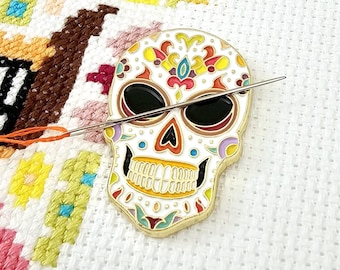 Skull Candy Magnetic Needle Minder | Animal Needle Keeper | Needlepoint Notion | Cross Stitch Gift | Halloween Sewing Embroidery Accessory
