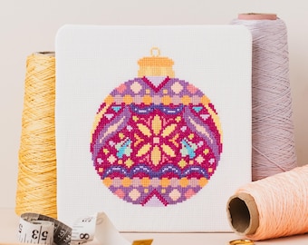 Mandala Bauble Cross Stitch Kit | Christmas Embroidery | Colourful Festive Craft
