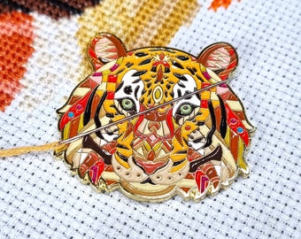 Mandala Tiger Needle Minder | Enamel Needle Minder | Magnetic Needle Minder | Cross Stitch Gift | Sewing Accessory | Fridge Magnet Gift