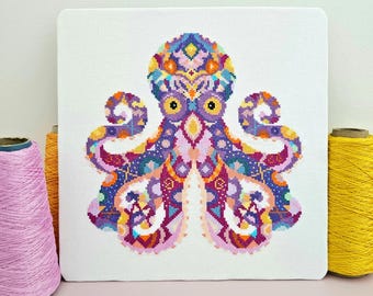 Mandala Octopus Cross Stitch Chart PDF | Ocean Animal Craft Pattern | Colourful Marine Embroidery