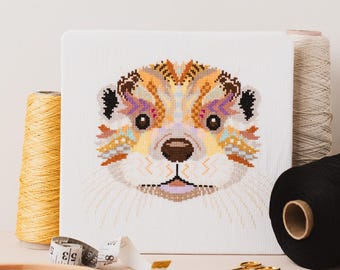 Mandala Otter Cross Stitch Kit | Colourful Geometric Embroidery | Cute Wildlife Animal Sewing Kit for Beginners & Intermediate | DIY Crafts