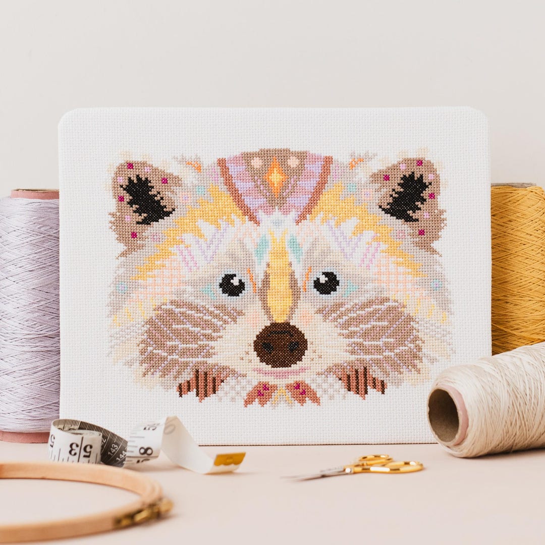 Mandala Raccoon Mandala Raccoon Cross Stitch Kit | Geometric Sewing Project | Animal ...