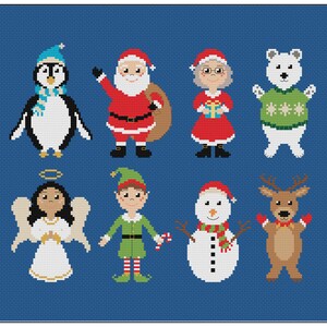Christmas Characters Cross Stitch Pattern Xmas Cross Stitch Festive Cross Stitch Holiday Cross Stitch Santa Cross Stitch PDF image 1