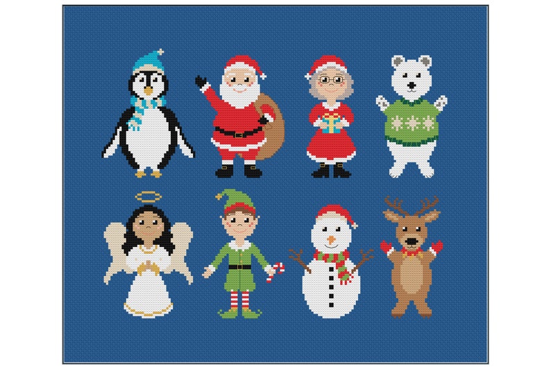 Christmas Characters Cross Stitch Pattern Xmas Cross Stitch Festive Cross Stitch Holiday Cross Stitch Santa Cross Stitch PDF image 1