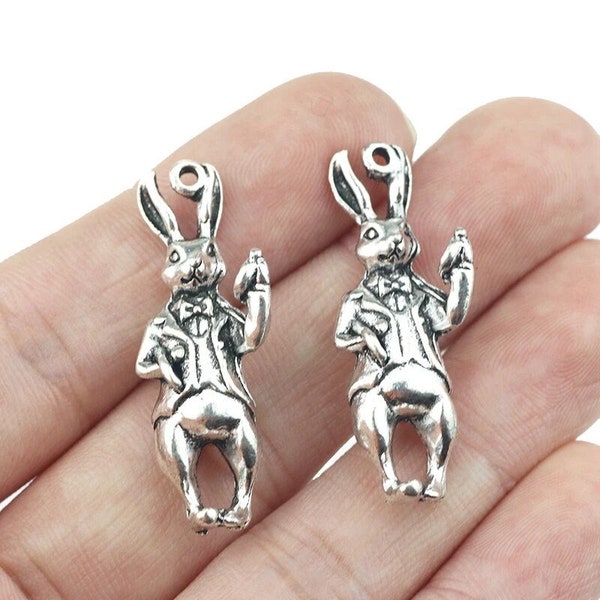 Cute Rabbit Charm.  Antique Silver Color 1 piece. Large size. Peter Cottontail! Great for Easter jewelry making! DIY