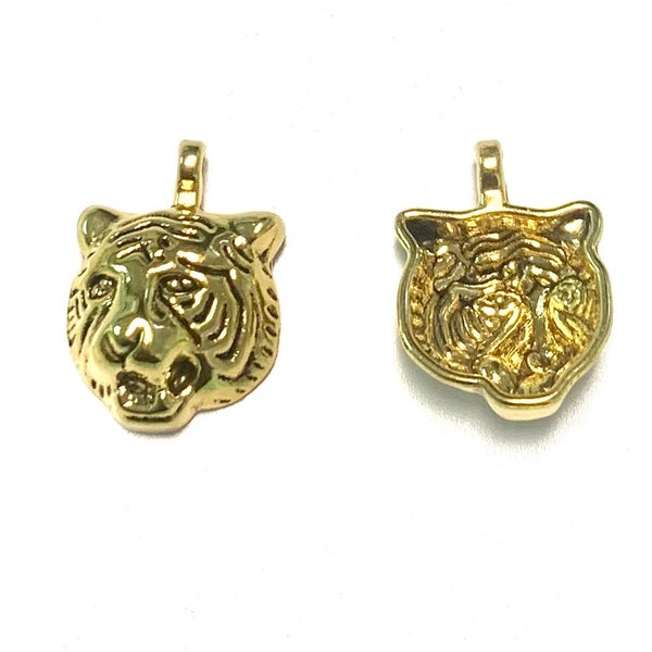 5 Tiger Charms Gold Tone Mascot LSU Great for Bracelets and Necklaces 13mm x 19 mm