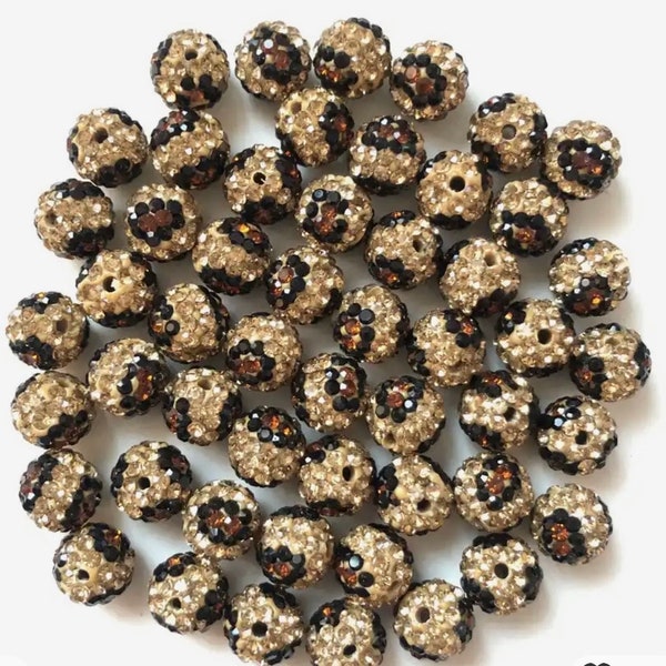 Black & Gold Cubic Zirconia Sparkly Spacer Beads NOLA Louisiana Size is 10mm.