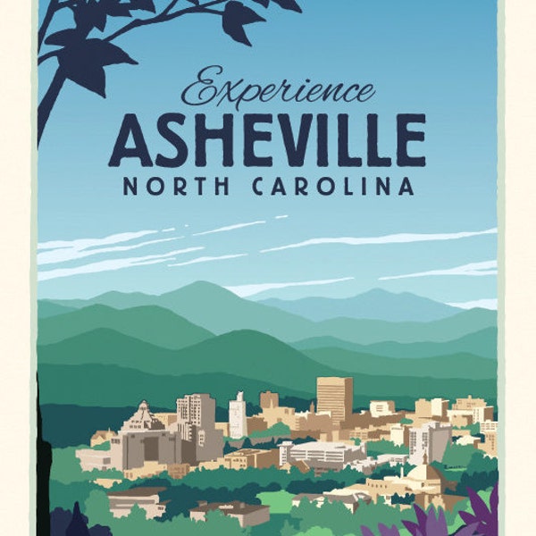 Experience Asheville -  Vintage Style Travel Poster
