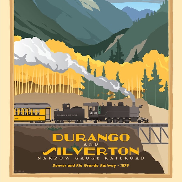 Durango and Silverton Narrow Gauge Railroad -  Vintage Style Travel Poster