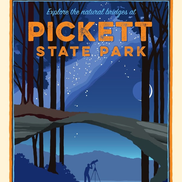 Natural Bridges, Pickett State Park, Tennessee , International Dark Sky Park-  Vintage Style Travel Poster