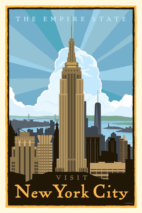 New York City Empire Vintage Travel Poster - Etsy