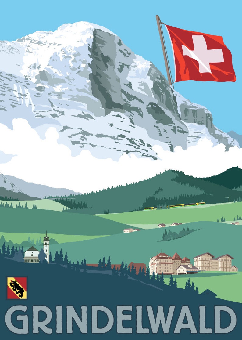 Grindelwald, Switzerland Vintage Style Travel Poster Etsy