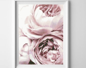 Pink peonies #3 Cross stitch pattern. Cross stitch. Counted cross stitch. Cross stitch supply. PDF cross stitch chart.