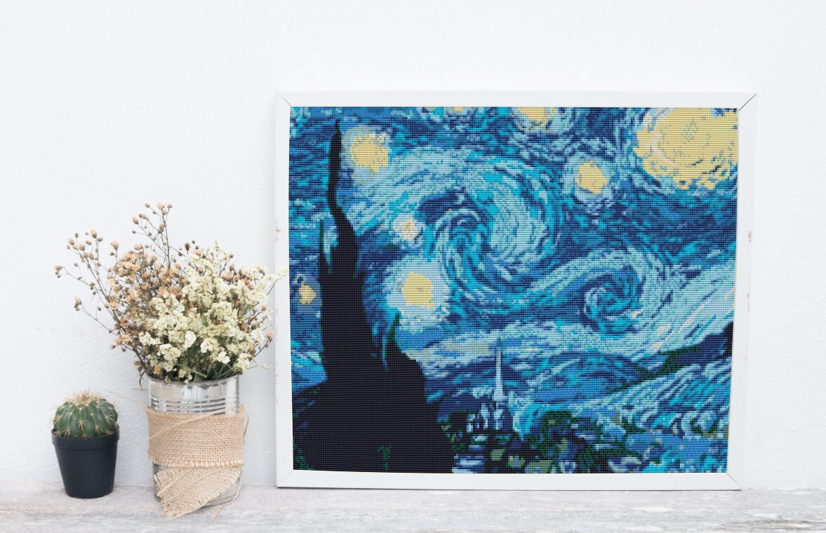 Kreuzstichmuster 'Starry Night Over The Rhone' Von Van Gogh - 40,6x27,9 Cm, DMC-Garn, 48 Farben