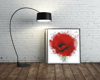 Big Poppy Watercolor PDF cross stitch Counted cross stitch chart PDF - instant download!