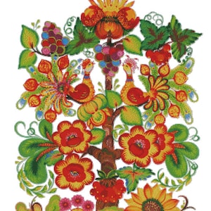 Cross stitch pattern Petrikivka tree PDF  (pattern for cross stitch and embroidery kits) Counted cross stitch chart PDF - instant download!