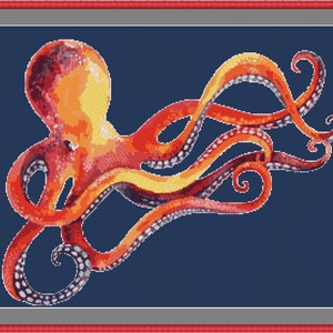 Octopus Watercolor Cross stitch pattern Modern embroidery Counted cross stitch Large cross stitch PDF cross stitch chart