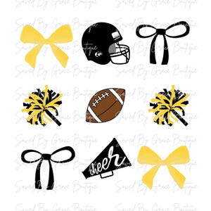 Coquette Football PNG, Black and Yellow, Football png, Cheer png, Pom Poms, Sports Mom, Sublimation Designs, Instant Download
