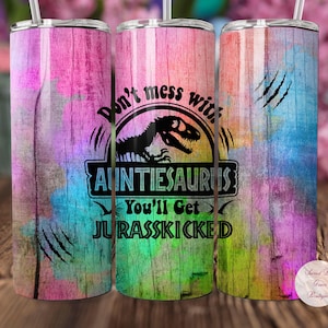 Don&#39;t Mess With Auntiesaurus PNG, 20 oz Skinny Tumbler Wrap, Jurassic Park, Dinosaur, Funny PNG, Sublimation Designs, Instant Download