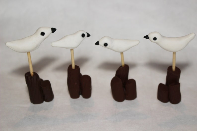 5 Miniature Dollhouse Seagull Birds Clay Figurines Animal Fairy Garden Decor