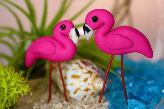 guohanfsh 2Pcs Mini Flamingo Miniature Figurines Fairy Garden Miniature Moss Landscape DIY Ornament Accessories Cake Decoration Female