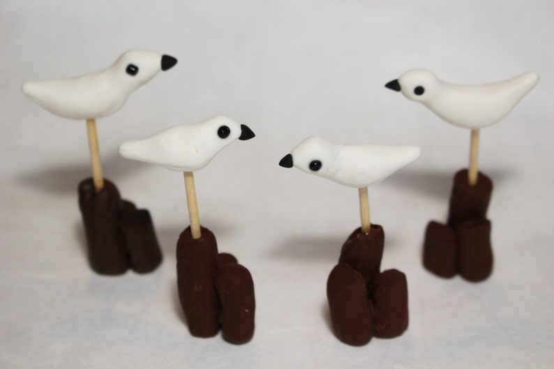 5 Miniature Dollhouse Seagull Birds Clay Figurines Animal Fairy Garden Decor