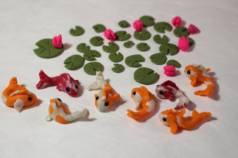 Koi And Lily Pad Pond Accessories Miniature Dollhouse FAIRY GARDEN