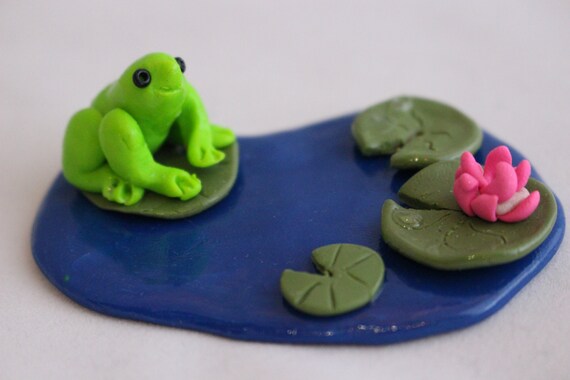 Handmade Frog Pond With Lily Pads Sculpey Polymer Clay Etsy Handmade Frog Pond With Lily Pads Sculpey Polymer Clay Etsy