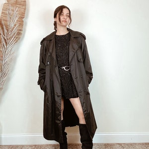  Gabardina de cuero para hombre, abrigo largo de cuero sintético  clásico negro de longitud completa, 1 : Ropa, Zapatos y Joyería
