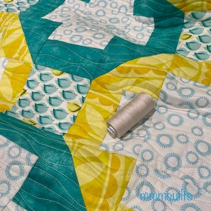 Baby quilt, play mat, handmade bedding, small quilt, modern, cotton, original design, unique, aqua, yellow, baby shower image 2