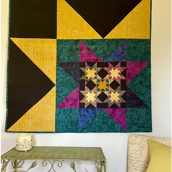 Luminous Layers, PDF quilt pattern, throw quilt, original design, negative space, easy quilt, beginner, modern quilt, star quilt