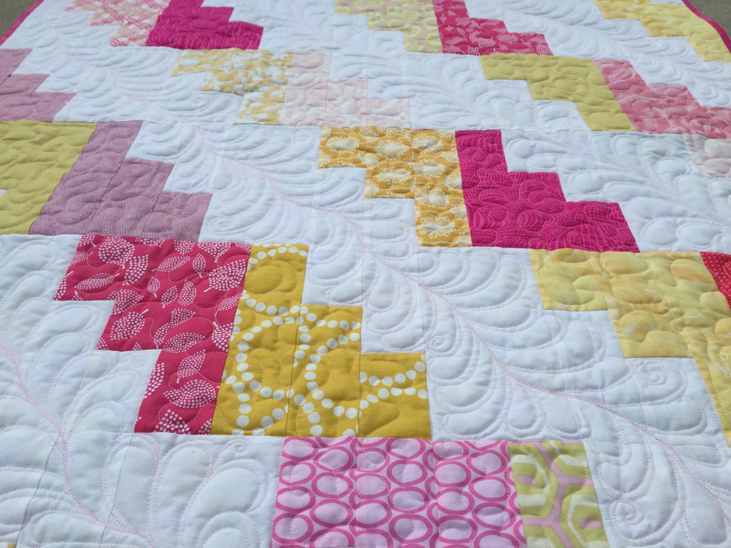 Baby Quilt, Pink Quilt, Pink and Yellow Quilt, Play Mat, Baby Girl